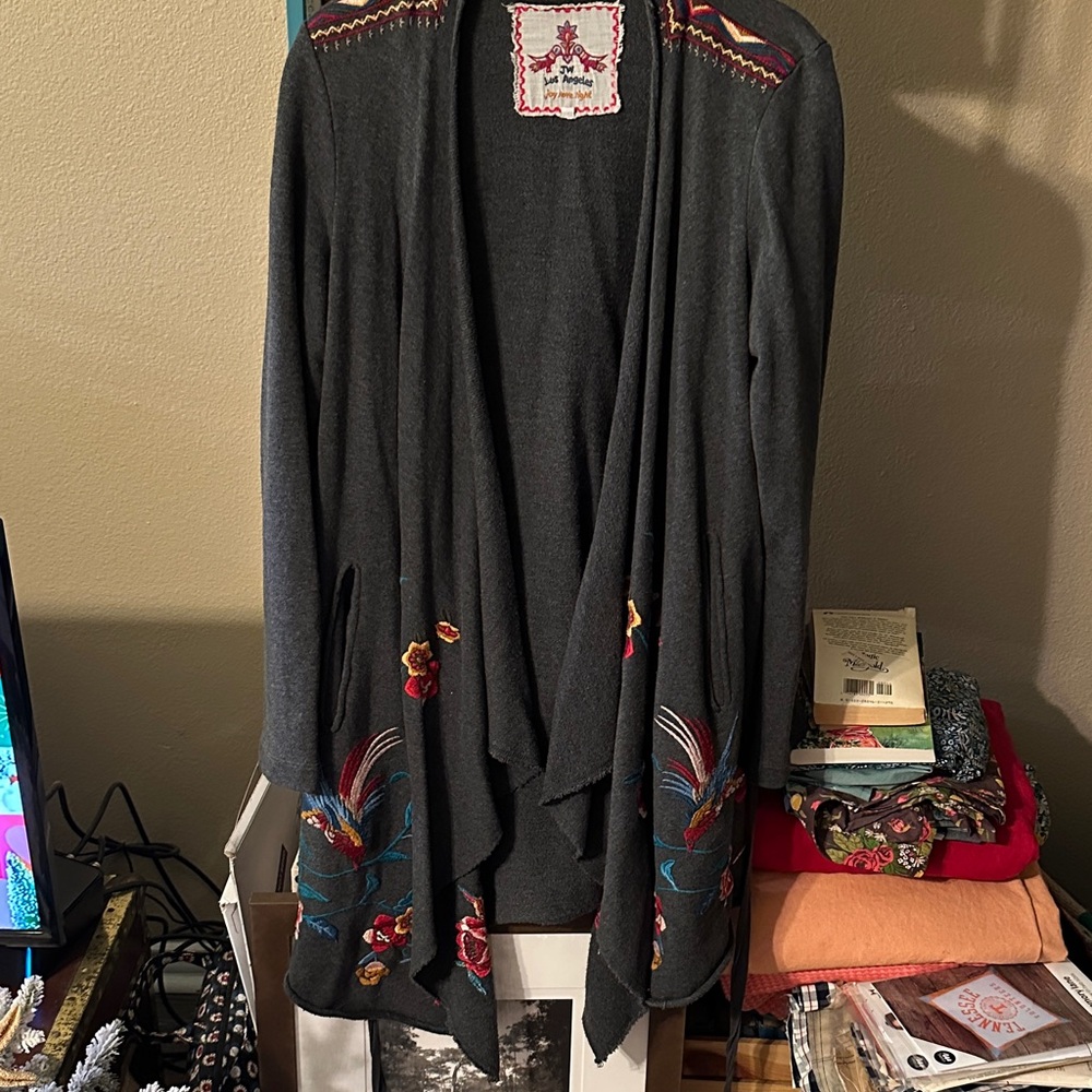 Johnny Was Dark Gray Cardigan with Colorful Embroidery - Picture 14 of 16